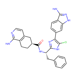 Nc1nccc2c1CC[C@H](C(=O)N[C@@H](Cc1ccccc1)c1nc(-c3ccc4c(N)n[nH]c4c3)c(Cl)[nH]1)C2 ZINC000059099350