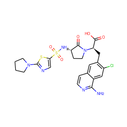 Nc1nccc2cc(C[C@H](C(=O)O)N3CC[C@H](NS(=O)(=O)c4cnc(N5CCCC5)s4)C3=O)c(Cl)cc12 ZINC000142487477