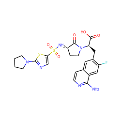 Nc1nccc2cc(C[C@H](C(=O)O)N3CC[C@H](NS(=O)(=O)c4cnc(N5CCCC5)s4)C3=O)c(F)cc12 ZINC000142575316