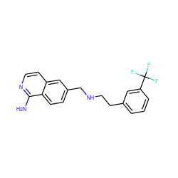 Nc1nccc2cc(CNCCc3cccc(C(F)(F)F)c3)ccc12 ZINC000066100861