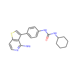 Nc1nccc2scc(-c3ccc(NC(=O)NC4CCCCC4)cc3)c12 ZINC000028703852