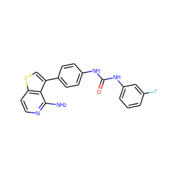 Nc1nccc2scc(-c3ccc(NC(=O)Nc4cccc(F)c4)cc3)c12 ZINC000028703838