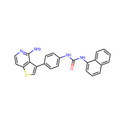 Nc1nccc2scc(-c3ccc(NC(=O)Nc4cccc5ccccc45)cc3)c12 ZINC000028703854