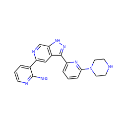 Nc1ncccc1-c1cc2c(-c3cccc(N4CCNCC4)n3)n[nH]c2cn1 ZINC000205262169