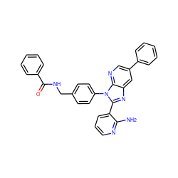 Nc1ncccc1-c1nc2cc(-c3ccccc3)cnc2n1-c1ccc(CNC(=O)c2ccccc2)cc1 ZINC000095579268