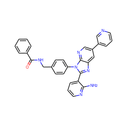 Nc1ncccc1-c1nc2cc(-c3cccnc3)cnc2n1-c1ccc(CNC(=O)c2ccccc2)cc1 ZINC000095571627