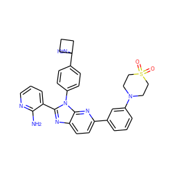 Nc1ncccc1-c1nc2ccc(-c3cccc(N4CCS(=O)(=O)CC4)c3)nc2n1-c1ccc(C2(N)CCC2)cc1 ZINC000169697648