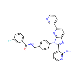 Nc1ncccc1-c1nc2ccc(-c3cccnc3)nc2n1-c1ccc(CNC(=O)c2cccc(F)c2)cc1 ZINC000095580423