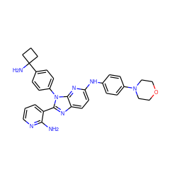 Nc1ncccc1-c1nc2ccc(Nc3ccc(N4CCOCC4)cc3)nc2n1-c1ccc(C2(N)CCC2)cc1 ZINC000169697650