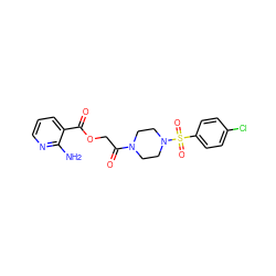 Nc1ncccc1C(=O)OCC(=O)N1CCN(S(=O)(=O)c2ccc(Cl)cc2)CC1 ZINC000024630991