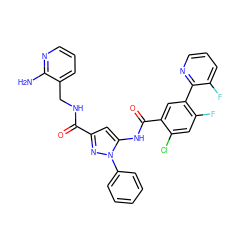 Nc1ncccc1CNC(=O)c1cc(NC(=O)c2cc(-c3ncccc3F)c(F)cc2Cl)n(-c2ccccc2)n1 ZINC001772657985