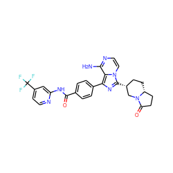 Nc1nccn2c([C@@H]3CC[C@@H]4CCC(=O)N4C3)nc(-c3ccc(C(=O)Nc4cc(C(F)(F)F)ccn4)cc3)c12 ZINC000145452746