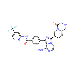 Nc1nccn2c([C@@H]3CC[C@@H]4CNCC(=O)N4C3)nc(-c3ccc(C(=O)Nc4cc(C(F)(F)F)ccn4)cc3)c12 ZINC000145495996