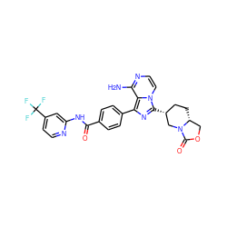 Nc1nccn2c([C@@H]3CC[C@@H]4COC(=O)N4C3)nc(-c3ccc(C(=O)Nc4cc(C(F)(F)F)ccn4)cc3)c12 ZINC000145525030