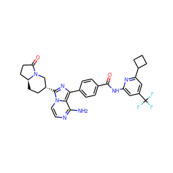 Nc1nccn2c([C@@H]3CC[C@H]4CCC(=O)N4C3)nc(-c3ccc(C(=O)Nc4cc(C(F)(F)F)cc(C5CCC5)n4)cc3)c12 ZINC000145661026