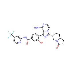 Nc1nccn2c([C@@H]3CC[C@H]4CCC(=O)N4C3)nc(-c3ccc(C(=O)Nc4cc(C(F)(F)F)ccn4)cc3O)c12 ZINC000145595170