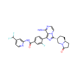 Nc1nccn2c([C@@H]3CC[C@H]4CCC(=O)N4C3)nc(-c3ccc(C(=O)Nc4cc(C(F)F)ccn4)cc3F)c12 ZINC000145559144