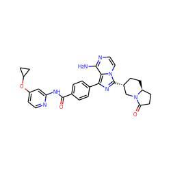 Nc1nccn2c([C@@H]3CC[C@H]4CCC(=O)N4C3)nc(-c3ccc(C(=O)Nc4cc(OC5CC5)ccn4)cc3)c12 ZINC000145521222