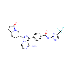 Nc1nccn2c([C@@H]3CC[C@H]4CCC(=O)N4C3)nc(-c3ccc(C(=O)Nc4nc(C(F)(F)F)c[nH]4)cc3)c12 ZINC000145341421