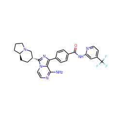 Nc1nccn2c([C@@H]3CC[C@H]4CCCN4C3)nc(-c3ccc(C(=O)Nc4cc(C(F)(F)F)ccn4)cc3)c12 ZINC000145351781