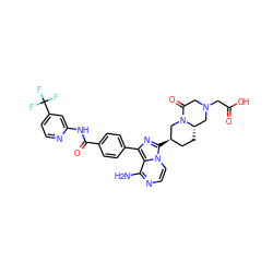 Nc1nccn2c([C@@H]3CC[C@H]4CN(CC(=O)O)CC(=O)N4C3)nc(-c3ccc(C(=O)Nc4cc(C(F)(F)F)ccn4)cc3)c12 ZINC000145390749