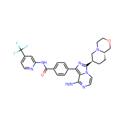 Nc1nccn2c([C@@H]3CC[C@H]4COCCN4C3)nc(-c3ccc(C(=O)Nc4cc(C(F)(F)F)ccn4)cc3)c12 ZINC000145510718