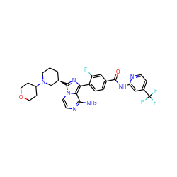 Nc1nccn2c([C@@H]3CCCN(C4CCOCC4)C3)nc(-c3ccc(C(=O)Nc4cc(C(F)(F)F)ccn4)cc3F)c12 ZINC001772613223