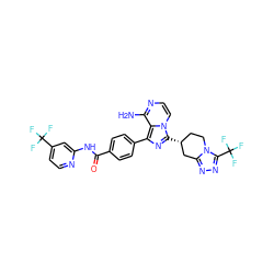 Nc1nccn2c([C@@H]3CCn4c(nnc4C(F)(F)F)C3)nc(-c3ccc(C(=O)Nc4cc(C(F)(F)F)ccn4)cc3)c12 ZINC000217096880