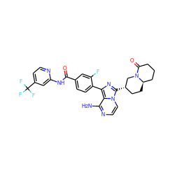 Nc1nccn2c([C@H]3CC[C@@H]4CCCC(=O)N4C3)nc(-c3ccc(C(=O)Nc4cc(C(F)(F)F)ccn4)cc3F)c12 ZINC000145409569