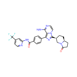 Nc1nccn2c([C@H]3CC[C@H]4CCC(=O)N4C3)nc(-c3ccc(C(=O)Nc4cc(C(F)(F)F)ccn4)cc3)c12 ZINC000145426714