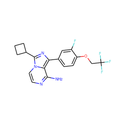 Nc1nccn2c(C3CCC3)nc(-c3ccc(OCC(F)(F)F)c(F)c3)c12 ZINC000096168123