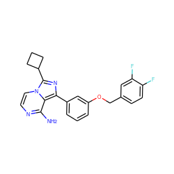 Nc1nccn2c(C3CCC3)nc(-c3cccc(OCc4ccc(F)c(F)c4)c3)c12 ZINC000028885445