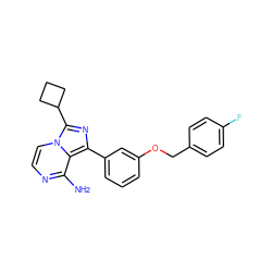 Nc1nccn2c(C3CCC3)nc(-c3cccc(OCc4ccc(F)cc4)c3)c12 ZINC000028885267