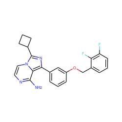 Nc1nccn2c(C3CCC3)nc(-c3cccc(OCc4cccc(F)c4F)c3)c12 ZINC000028885420