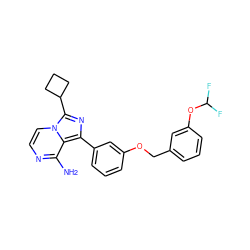 Nc1nccn2c(C3CCC3)nc(-c3cccc(OCc4cccc(OC(F)F)c4)c3)c12 ZINC000028885376