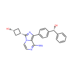 Nc1nccn2c1c(-c1ccc([C@H](O)c3ccccc3)cc1)nc2[C@H]1C[C@@H](O)C1 ZINC000261101265