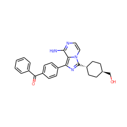 Nc1nccn2c1c(-c1ccc(C(=O)c3ccccc3)cc1)nc2[C@H]1CC[C@H](CO)CC1 ZINC000261124430