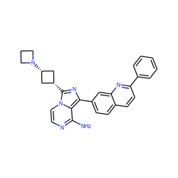 Nc1nccn2c1c(-c1ccc3ccc(-c4ccccc4)nc3c1)nc2[C@H]1C[C@@H](N2CCC2)C1 ZINC000261179885