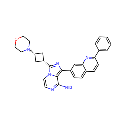 Nc1nccn2c1c(-c1ccc3ccc(-c4ccccc4)nc3c1)nc2[C@H]1C[C@@H](N2CCOCC2)C1 ZINC000261097519