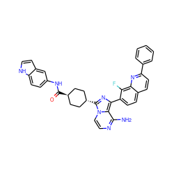 Nc1nccn2c1c(-c1ccc3ccc(-c4ccccc4)nc3c1F)nc2[C@H]1CC[C@H](C(=O)Nc2ccc3[nH]ccc3c2)CC1 ZINC000254015292