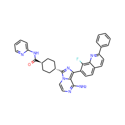 Nc1nccn2c1c(-c1ccc3ccc(-c4ccccc4)nc3c1F)nc2[C@H]1CC[C@H](C(=O)Nc2ccccn2)CC1 ZINC000254051078