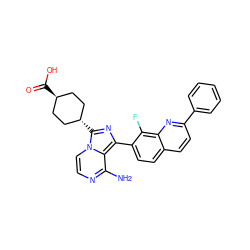 Nc1nccn2c1c(-c1ccc3ccc(-c4ccccc4)nc3c1F)nc2[C@H]1CC[C@H](C(=O)O)CC1 ZINC000254051137