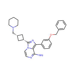 Nc1nccn2c1c(-c1cccc(OCc3ccccc3)c1)nc2[C@H]1C[C@@H](CN2CCCCC2)C1 ZINC000253666584