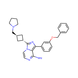 Nc1nccn2c1c(-c1cccc(OCc3ccccc3)c1)nc2[C@H]1C[C@H](CN2CCCC2)C1 ZINC000101107668