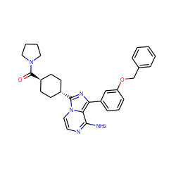 Nc1nccn2c1c(-c1cccc(OCc3ccccc3)c1)nc2[C@H]1CC[C@H](C(=O)N2CCCC2)CC1 ZINC000253658790