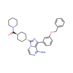 Nc1nccn2c1c(-c1cccc(OCc3ccccc3)c1)nc2[C@H]1CC[C@H](C(=O)N2CCCCC2)CC1 ZINC000253667099