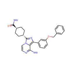 Nc1nccn2c1c(-c1cccc(OCc3ccccc3)c1)nc2[C@H]1CC[C@H](C(N)=O)CC1 ZINC000100657516