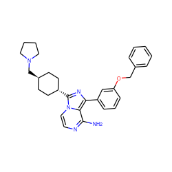 Nc1nccn2c1c(-c1cccc(OCc3ccccc3)c1)nc2[C@H]1CC[C@H](CN2CCCC2)CC1 ZINC000253665532