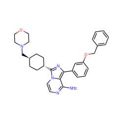 Nc1nccn2c1c(-c1cccc(OCc3ccccc3)c1)nc2[C@H]1CC[C@H](CN2CCOCC2)CC1 ZINC000253675525