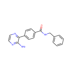 Nc1nccnc1-c1ccc(C(=O)NCc2ccccc2)cc1 ZINC000584592165